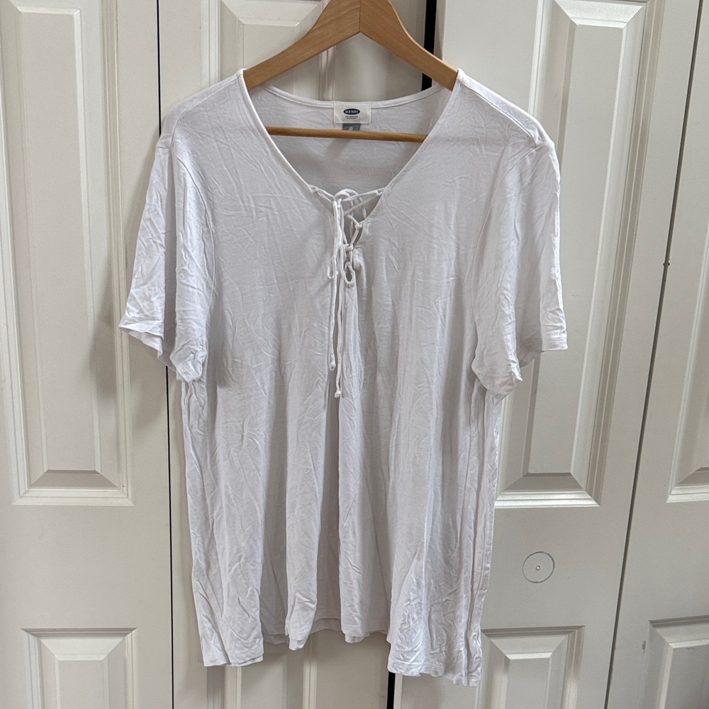 Old Navy White Lace-Up Short Sleeve Top